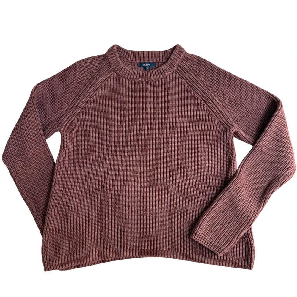 Quince 100% Organic Cotton Fisherman Crew Sweater Cappuccino Brown Large LB48744